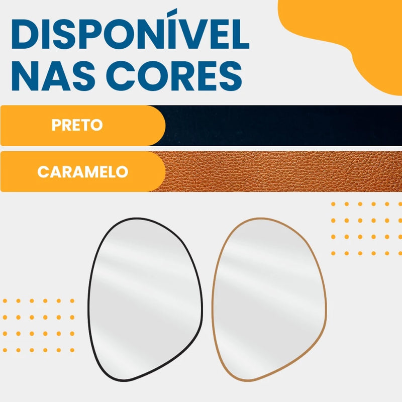 Espelho Orgânico 60x40 Couro + Suporte Banheiro / Sala / Quarto