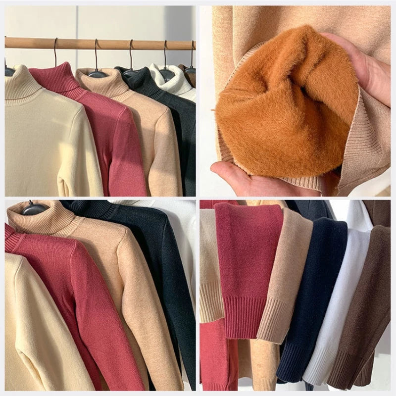 Suéter Feminino De Gola Rulê Quente De Inverno