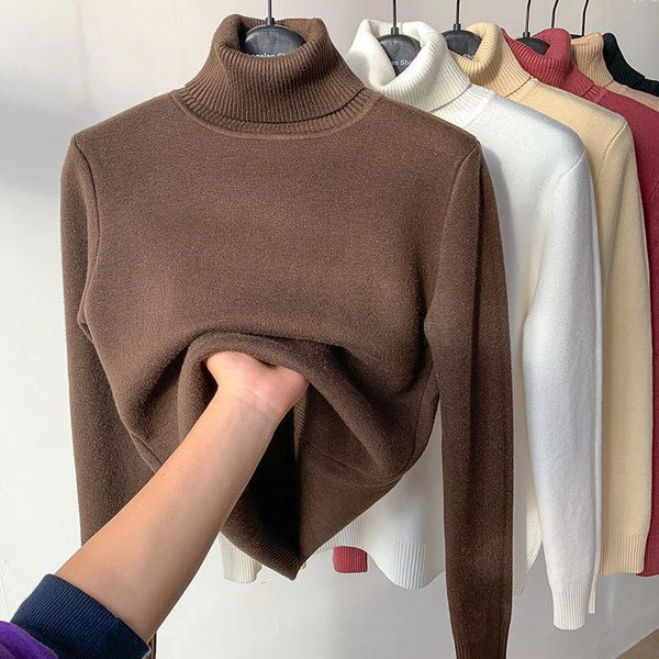 Suéter Feminino De Gola Rulê Quente De Inverno