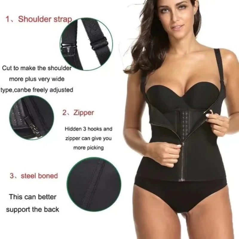 Cinta Modeladora Feminina com Zíper - Cintura Dupla de Compressão Ajustável para Redução Abdominal e Suporte com Alça