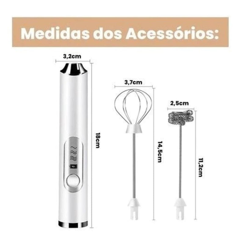 Batedor Misturador Mixer Elétrico para Bebidas Leite Café Clara de Ovos 2 EM 1 Facilida Vida
